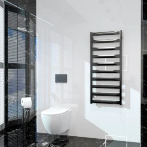 Badheizkörper HERMES BLACK 1150 für Mischbetrieb, Anschluss beidseitig, unten (500×1150 mm), matt, schwarz