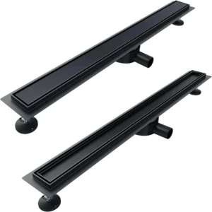 Eckstein Duschrinne Komplettset Schwarz Ablauf 360° Drehbar Duschrinne Extra Flach mit Geruchsstop und Haarsieb 2 in 1 Edelstahl Ablaufrinne Dusche befliesbar