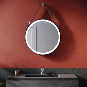 Badspiegel Rund Beschlagfrei Badspiegel mit Beleuchtung Rund 60cm und Touch LED Rundspiegel mit Verstellbarer Ledergürtel