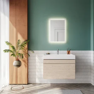 Badspiegel mit Beleuchtung 50×70 cm, Warmweiß LED Badspiegel, Badezimmerspiegel mit Beleuchtung, Wandspiegel für Badezimmer Vertikal/Horizontal Montage IP44 wasserdicht Wandschalter